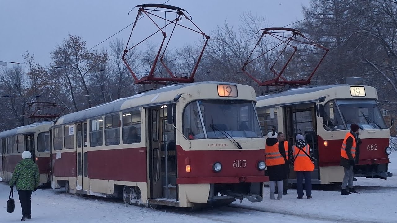 Поездка на трамвае Tatra T3SU | номер 605+606 | маршрут 19 | Екатеринбург 