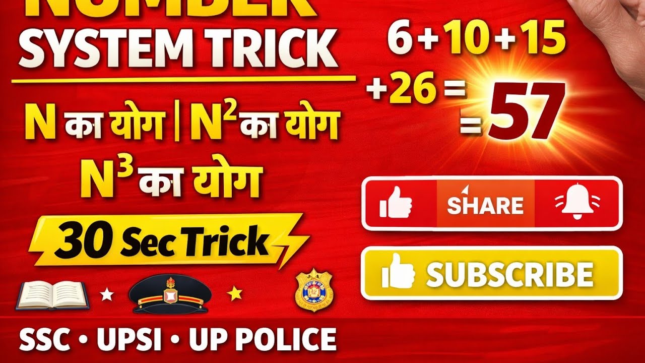 Number System Short Trick | Squares & Cubes | Maths Booster 2026 N  N²  N³ का योग SSC UPSI UP Police