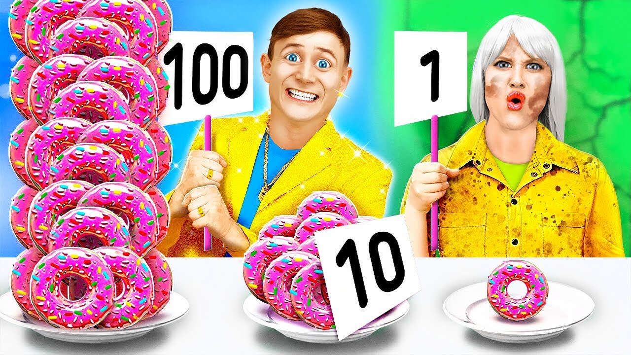 1 MEAL VS 100 MEALS CHALLENGE Rich VS Broke! Epic Food Battle by 123