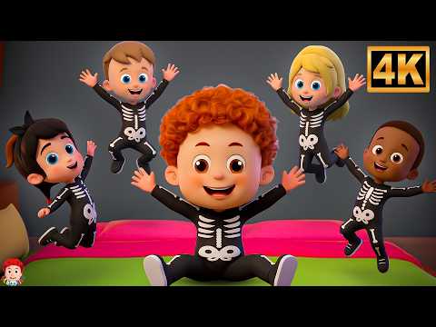 Five Little Skeletons Jumping on the Bed | Halloween Nursery Rhyme for Kids