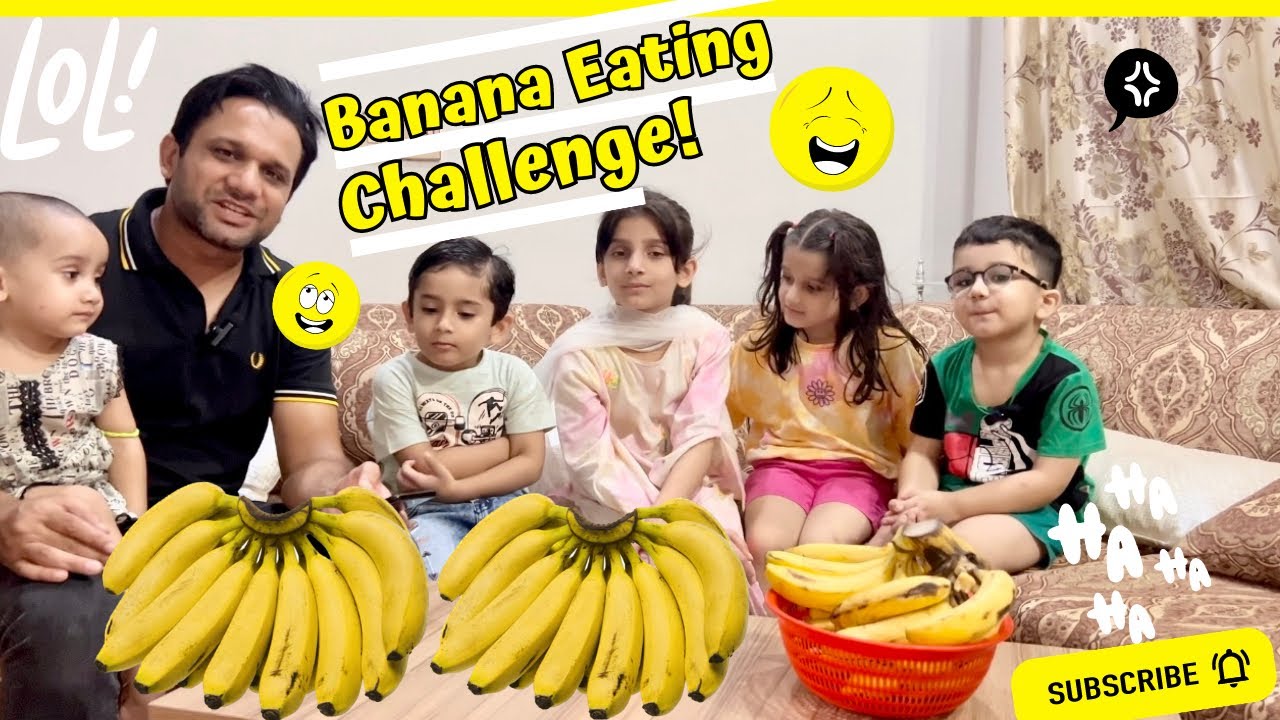 20 banana eating challenge in 5 minutes by 4 kids family comedy