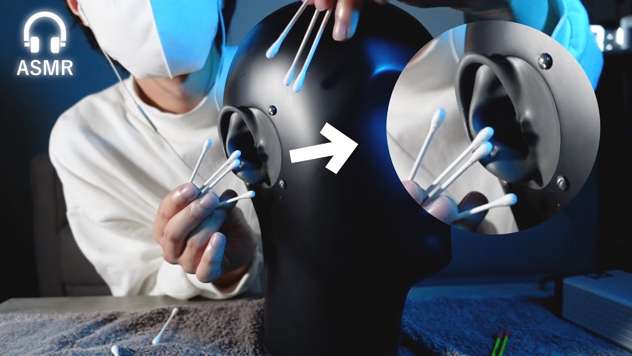 【ASMR】鼓膜なし黒ダミヘで綿棒耳かきしてみた💭ear cleaning with a cotton swab