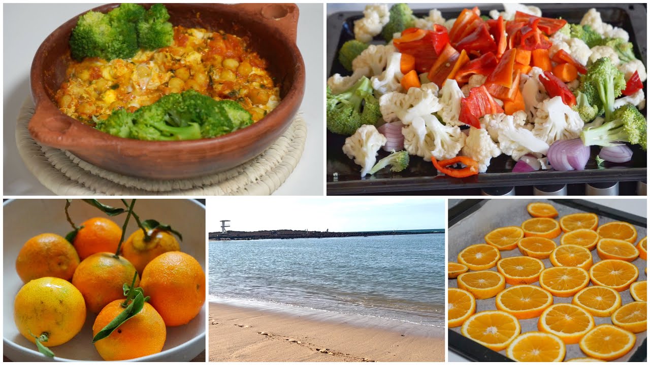 يوم من أيام الله جففت البرتقال طاجين الحمص و مطيشة خضر في الفرن مع الكينوا و تحلية الشكلاط و اللوز