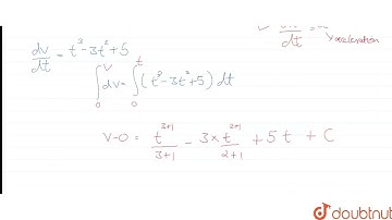 The acceleration of a particle is given by a=t^3-3t^2+5, where a is in ms^-2 and t is in second....