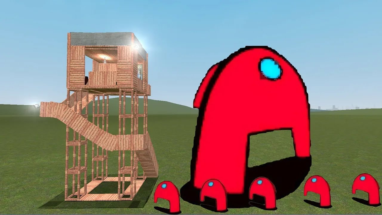 Страшные сражения Among Us против башен в Garry's Mod