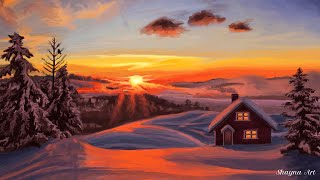 Capturing the Serenity of a Winter Sunset: A Relaxing Landscape Painting Demonstration