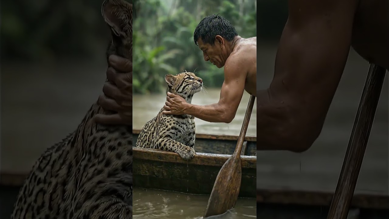 Man rescues the stuck wildcat and his cubs 