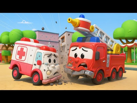 AMBULÂNCIA BATE EM CAMINHÃO DE BOMBEIRO|Veículo de Emergência para Crianças|Conserto de Carro