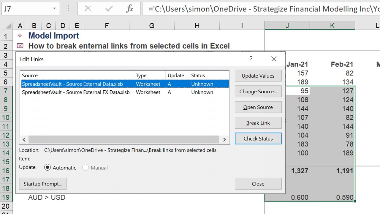 How to break external links from selected cells in Excel - YouTube