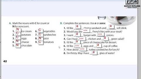 2nd grade Unit 5   Lesson 2 حل تمارين القواعد   Quantity + count + non count nouns page 42  43   SG3