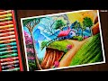 Village side landscape nature scenery drawing with oil pastel step by step for beginners sahilart