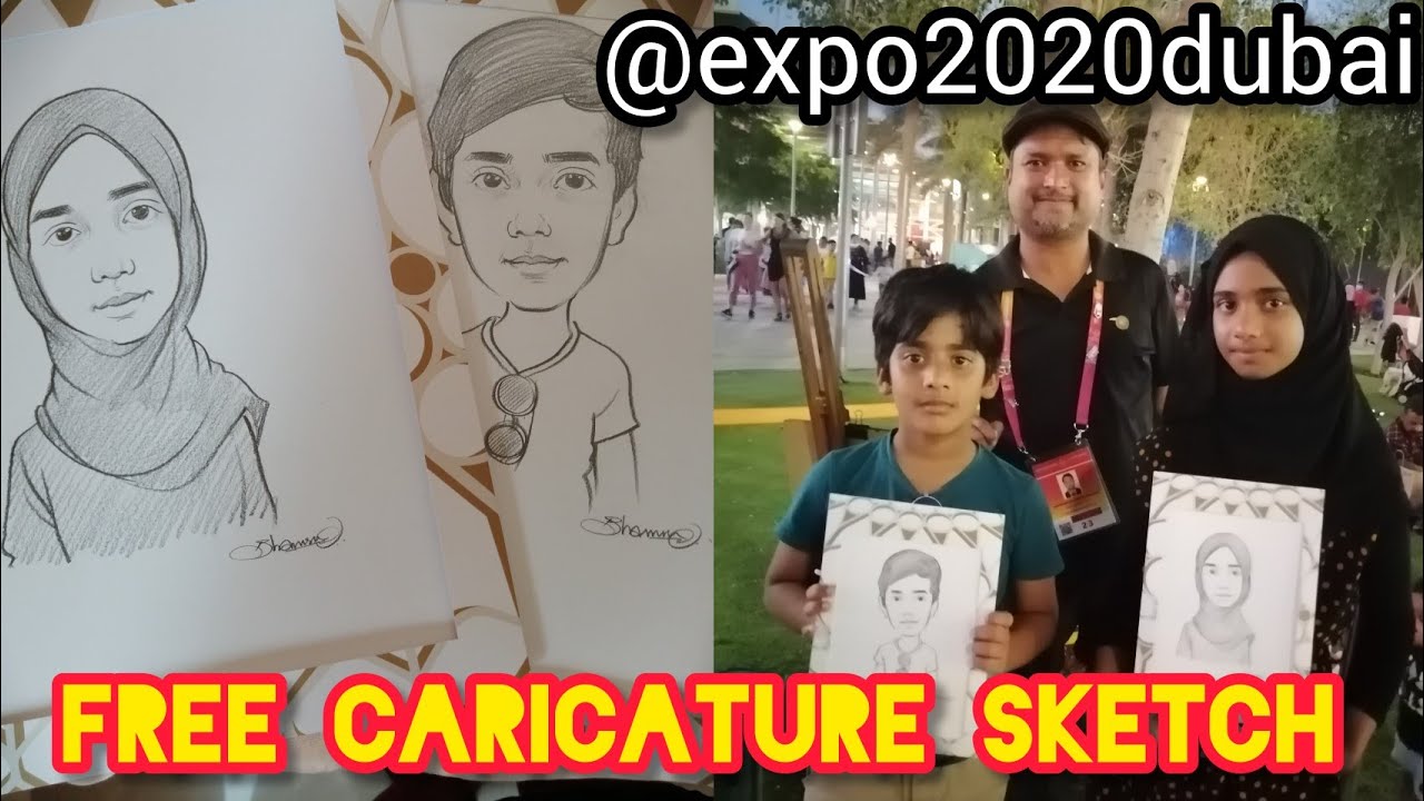 freebies in expo 2020 Dubai | take free caricature sketch | free gifts @expo2020 