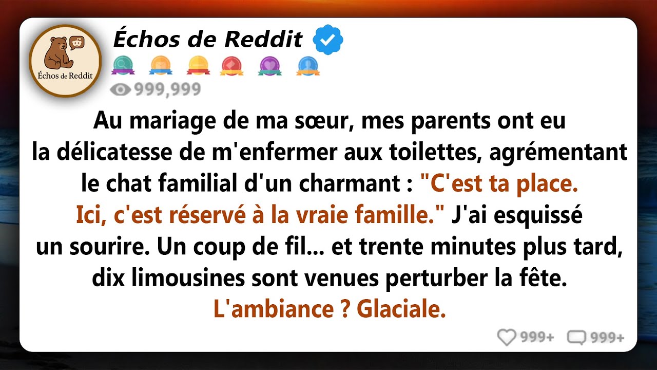 On m'a enfermé dans la salle de bain au mariage de ma sœur – ensuite, 10 limousines sont arrivées...