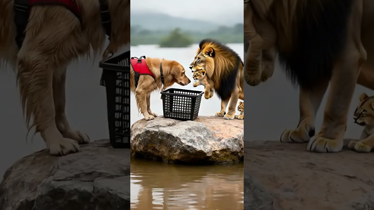 Golden retriever saves lion cubs 