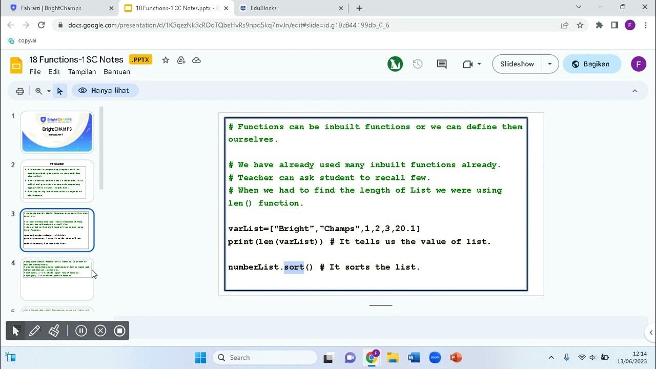 Belajar Coding Menggunakan Python di Edublocks - Function In Python ...