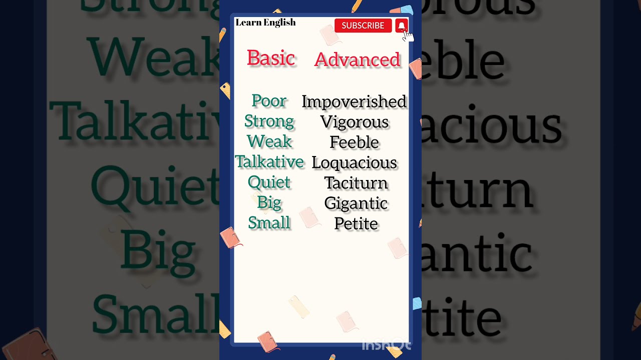 Basic Versus Advanced English Learn English Everyday New Words Basic Versus Advanced English Learn English Everyday New Words
