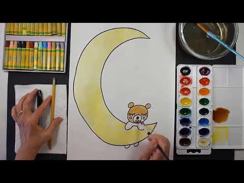 How to Draw and Paint a TEDDY BEAR MOON Step-By-Step for Beginners Timelapse