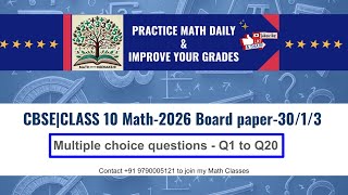CBSE | CLASS 10 Math - 2026 Board paper-(30/1/3) -Q1 to Q20 | multiple choice questions 