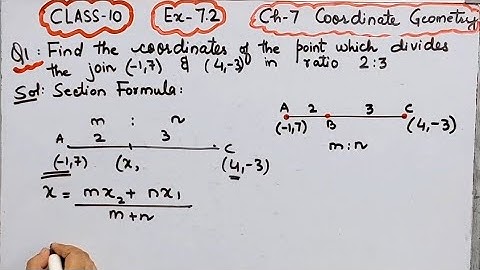 Find the coordinates of points which divides join of (-1,7) & (4,-3) in the ratio 2:3 I 