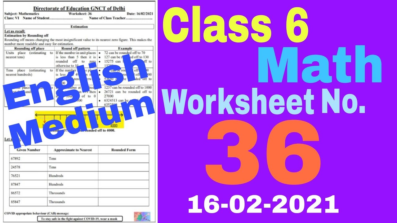 (Tuesday) Math Worksheet No.36 Class: 6 ( 16-02-2021) English Medium 👈👈 ...