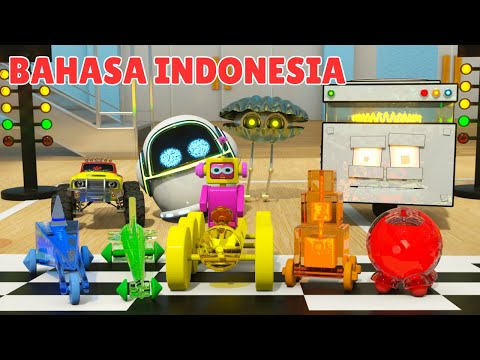 Belajar Warna, Bentuk 3D, dan Mobil Balap | Adventures with Blazin' Bill the Monster Truck