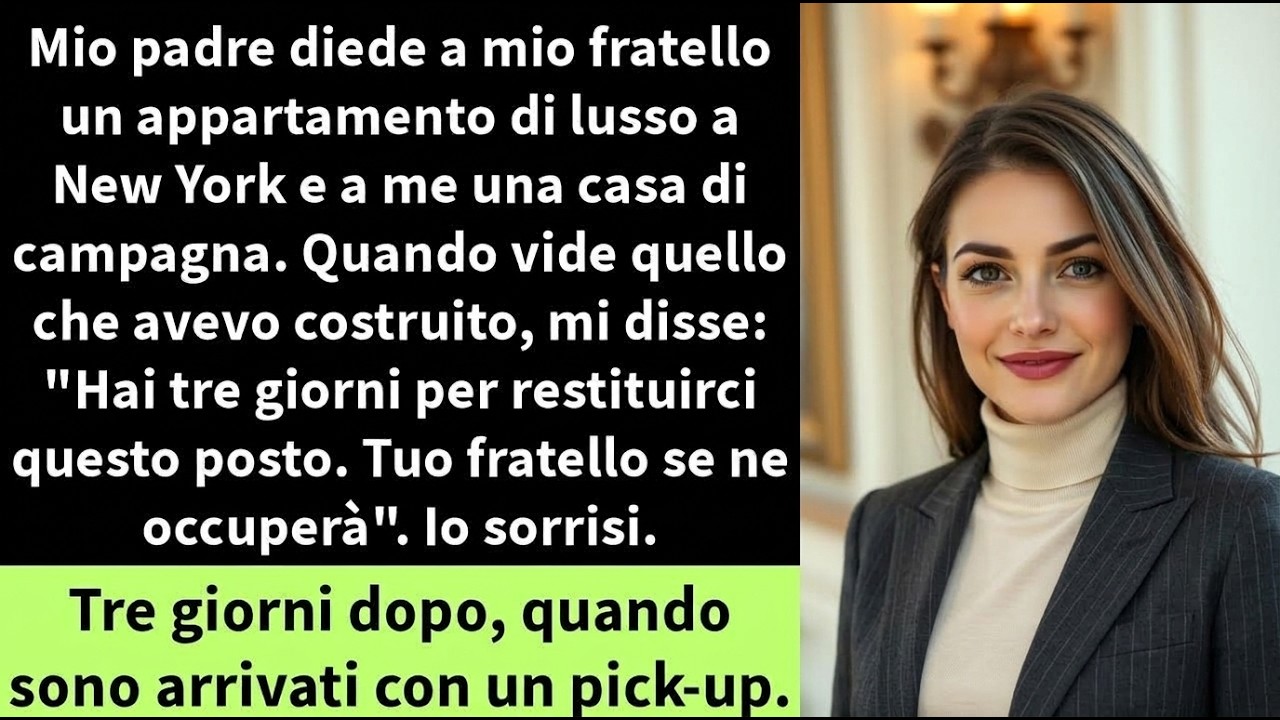 Avevo trentadue anni quando mio padre mi guardò negli occhi e mi disse che avevo settantadue ore per restituire tutto ciò che avevo costruito. Ogni trave, ogni pietra, ogni notte passata a...