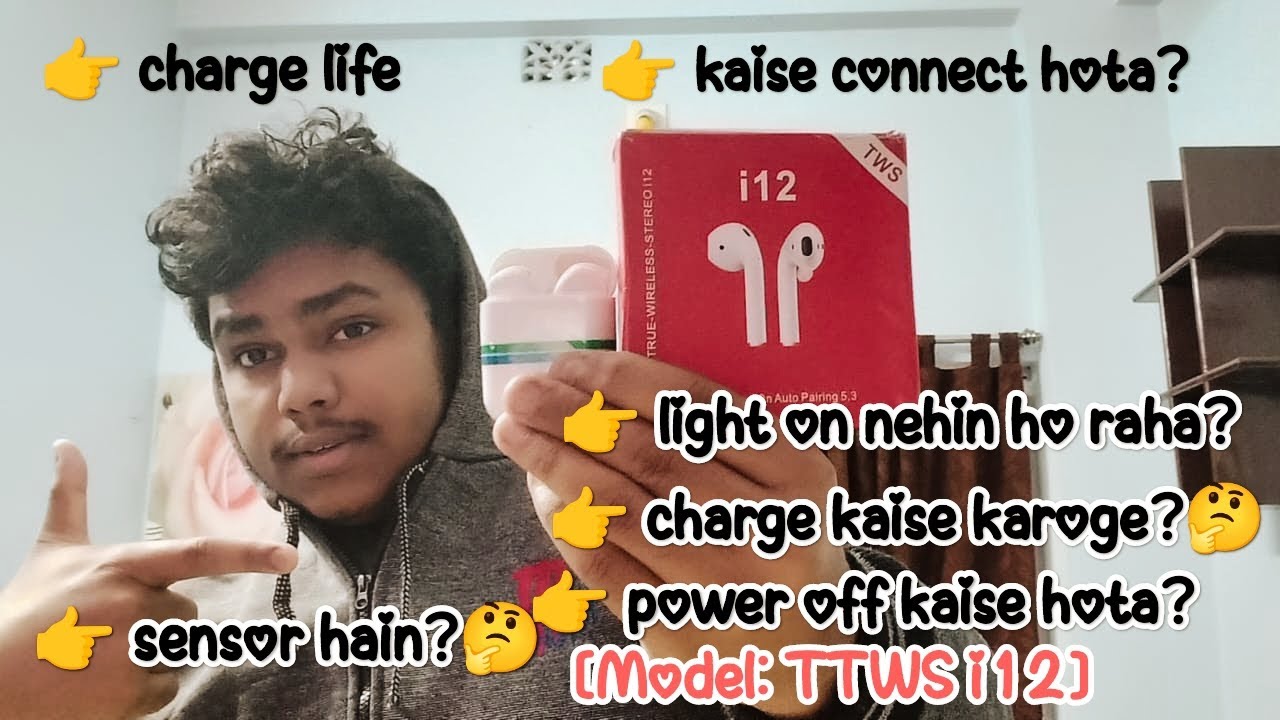 All About Wireless Earphone i12👆Hindi tutorials,First video😍ModelTTWS