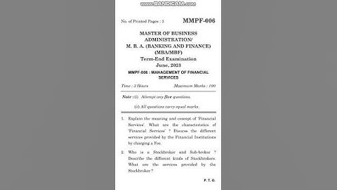 MMPF 006 question paper June 2023  #management #financialservices #shorts