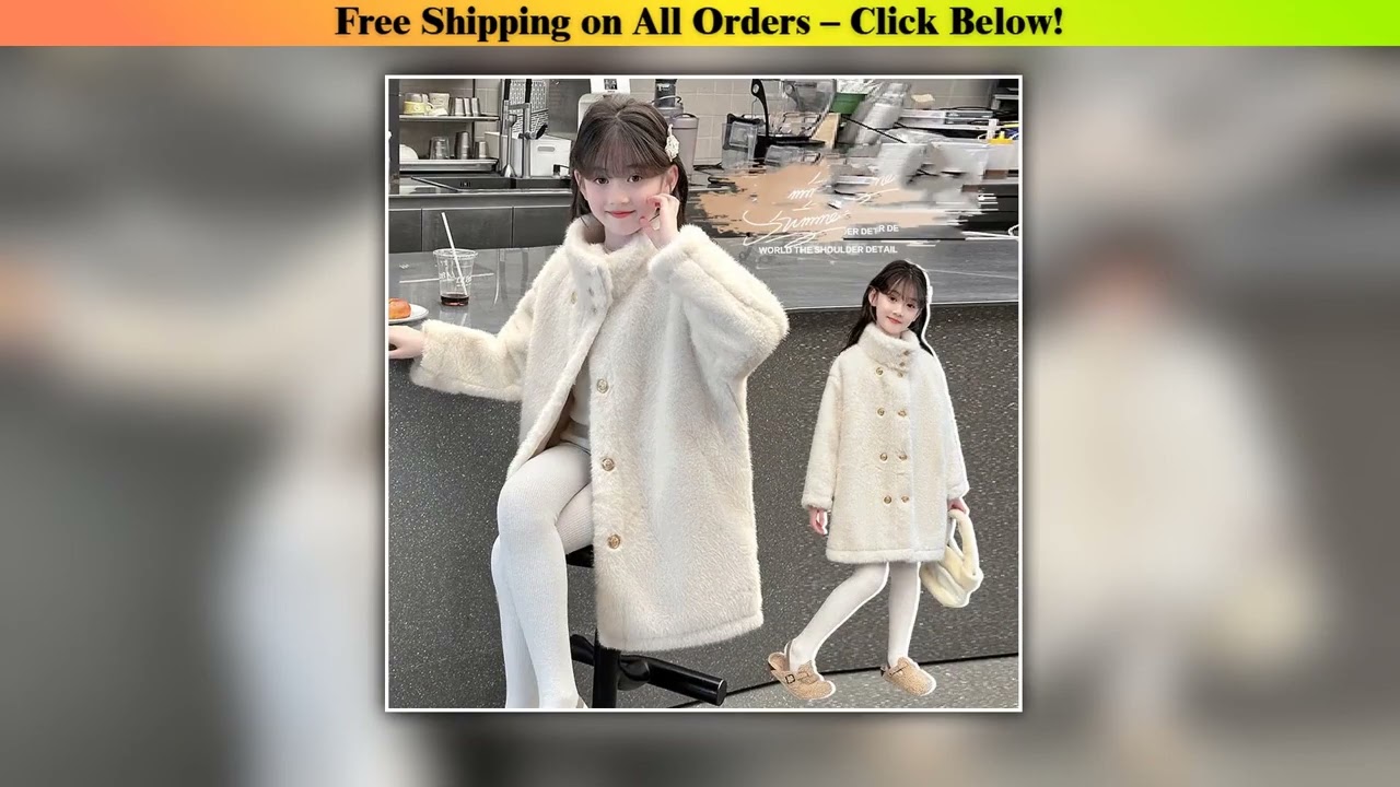 New Autumn Winter Children Velvet Long Coats Stand Collar Warm Young Teenager Girls Outerwear