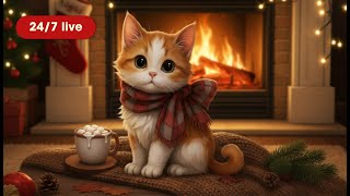 24/7 Cozy Cat Fireplace – Gentle Purring, Crackling Fire & Soft Christmas Music 🐱🔥🎄 screenshot 3