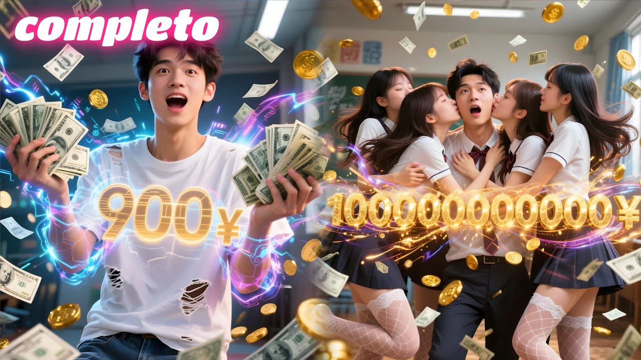 Joven pobre renac memorias pasadas — transforma 900 en 10B tenaz— rodeado de tres bellas tops.