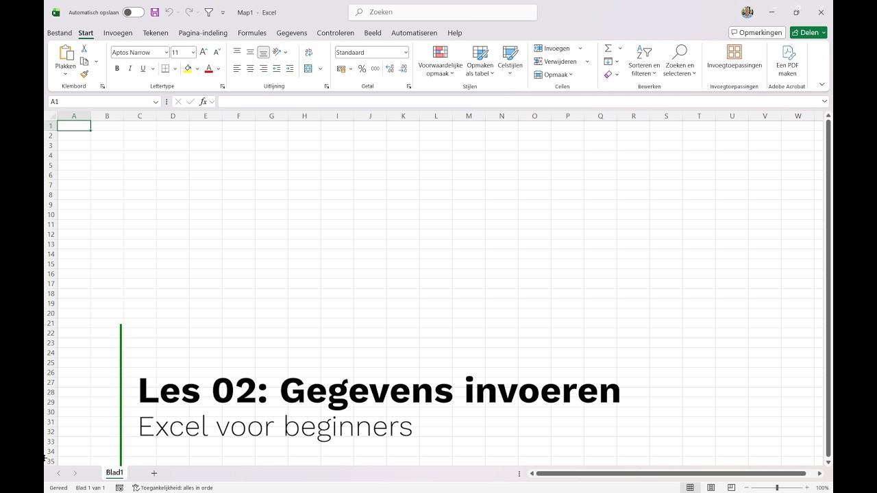 Excel voor beginners - Les 02 Gegevens invoeren