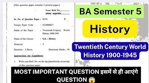 Twentieth Century World History 1900-1945 BA Semester 5 Question Paper