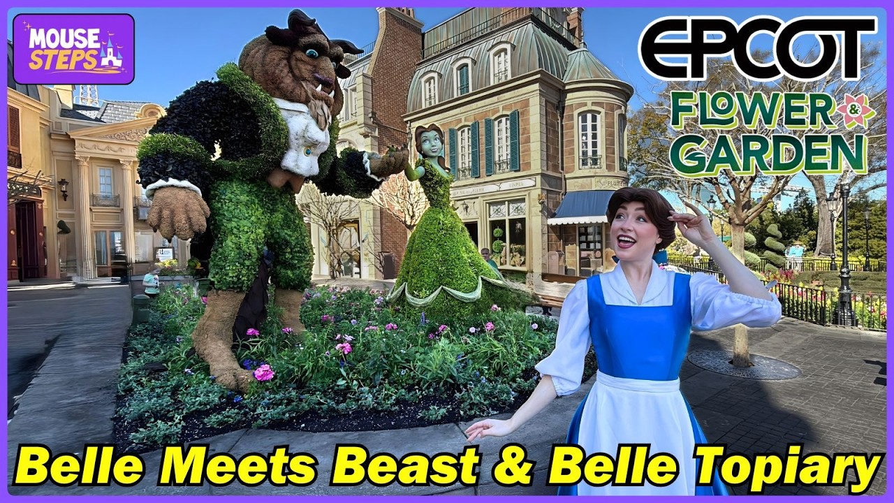 Belle Admires Beauty and Beast Topiaries for Epcot International Flower & Garden Festival 2026 (4K)
