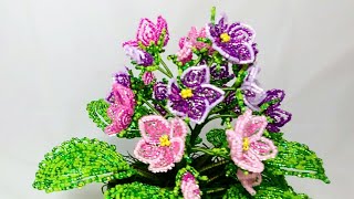 Мастер класс Фиалка из бисера. Часть 4, заключительная. Сборка, посадка и декор. Beaded violets Мастер класс Фиалка из бисера. Часть 4, заключительная. Сборка, посадка и декор. Beaded violets
