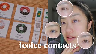 icoice colored contacts 🌿‧₊˚ lens try on haul + review on dark brown eyes