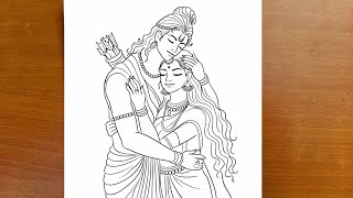 Lord Ram Sita Drawing| How to draw Lord Rama Sita easy|Ramnavami Drawing|