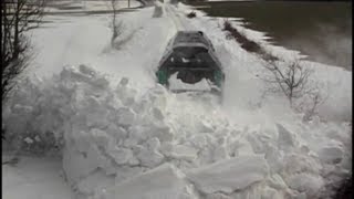 Train snow plowing in Normandy, France