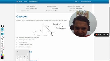 A mass at the end of a string is swung in a horizontal circle at increasing speed until the string