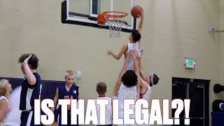 IMPOSSIBLE THREE PERSON SLAM DUNK AT BOYS BASKETBALL GAME | IS THIS EVEN LEGAL?!