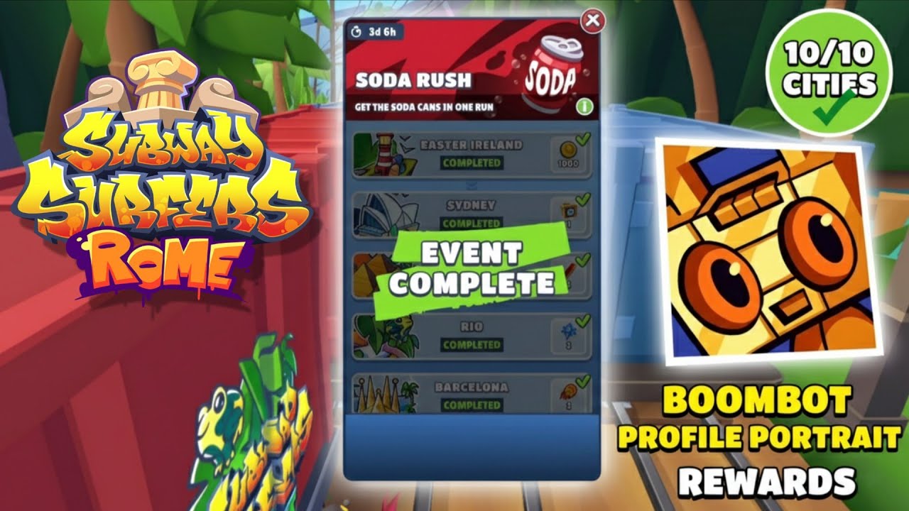 10 CITIES DONE! Subway Surfers Rome 2026 Soda Rush (Boombot Portrait Reveal) 