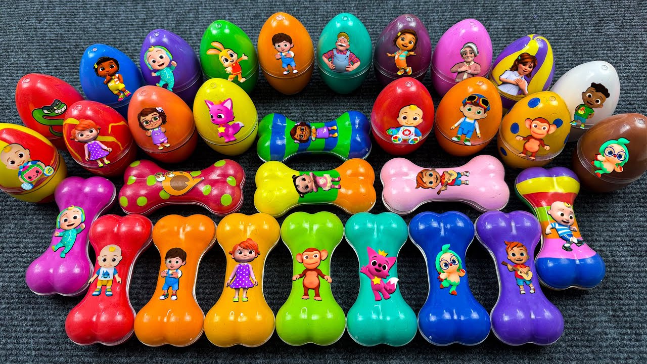 Rainbow SLIME🌈 Looking Cocomelon, Pinkfong with Suitcase, Mini Dinosaur Egg! Satisfying Video ASMR