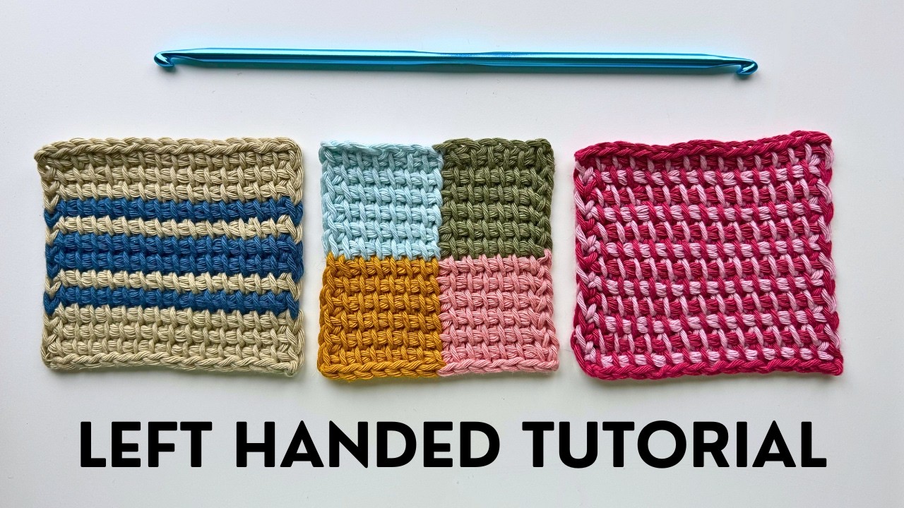 LEFT HANDED How to Change Colour in Tunisian Crochet