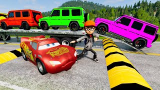 Flatbed Trailer Cars Transportation with Truck - Pothole vs Car - BeamNG.Drive #265