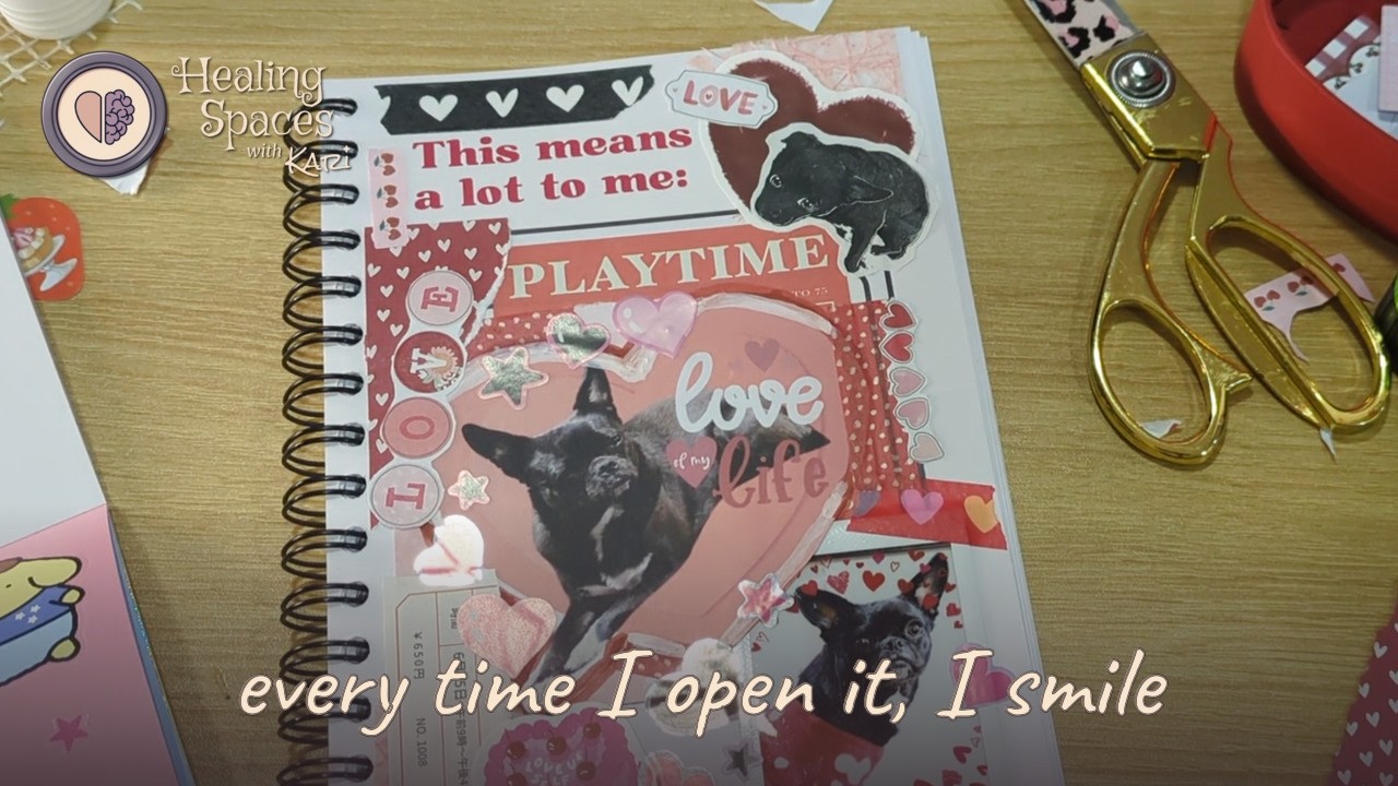 Still from the film: Journal with me: Kari makes a collage page