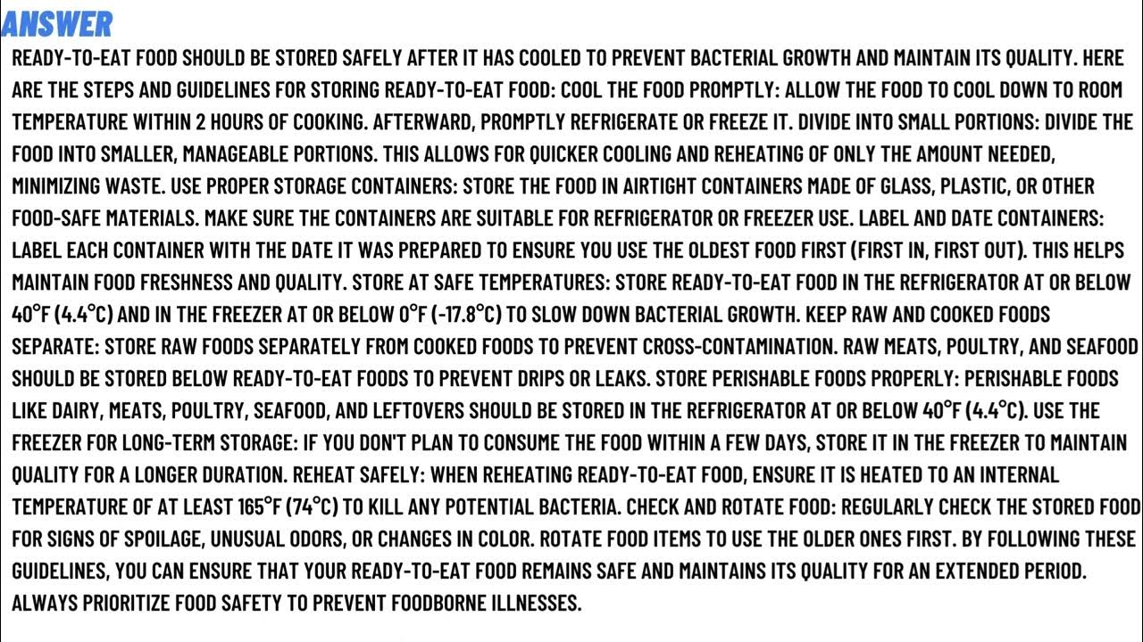 How should readytoeat food be stored after it has cooled? YouTube