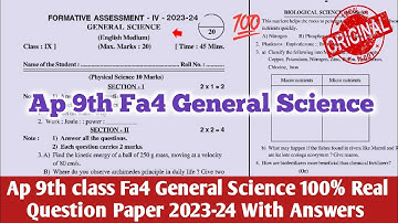 Ap 9th class Fa4 science question paper 2024|9th class general science fa4 Question paper 2024