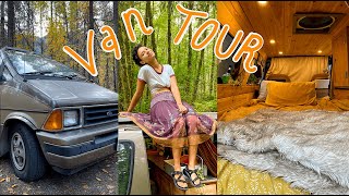 Female Nomad Converts 32 Sq Ft. Vintage Van into a TINY Cabin on Wheels | VAN TOUR