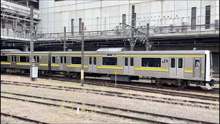 【209系C432編成4両  OM出場前構内試運転に伴う送り込み試運転（指定保全）】JR東日本209系2100番台ﾏﾘC432編成がOM構内を試運転幕で警笛を鳴らし発車（試9999）2024.4.22