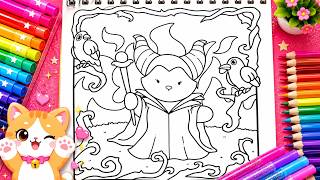 Maleficent Inspired Kawaii Coloring Cute Witch Cat Magical Coloring Page